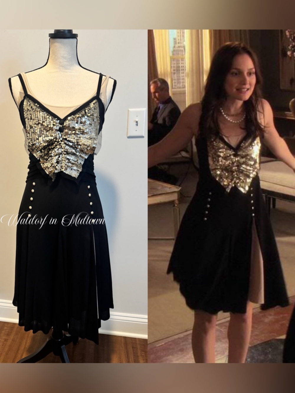 ASO Blair Waldorf Elegant Black and Gold Dress